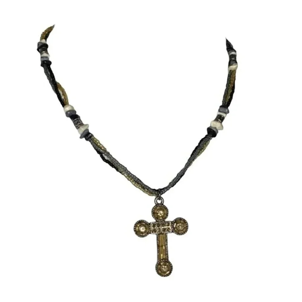 Beaded adjustable cross‎ necklace